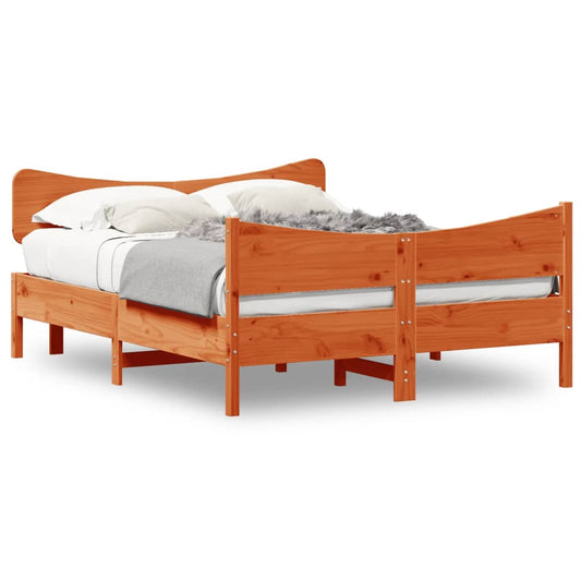 Bedframe with Wax Brown Headboard 160x200 cm Solid Pine