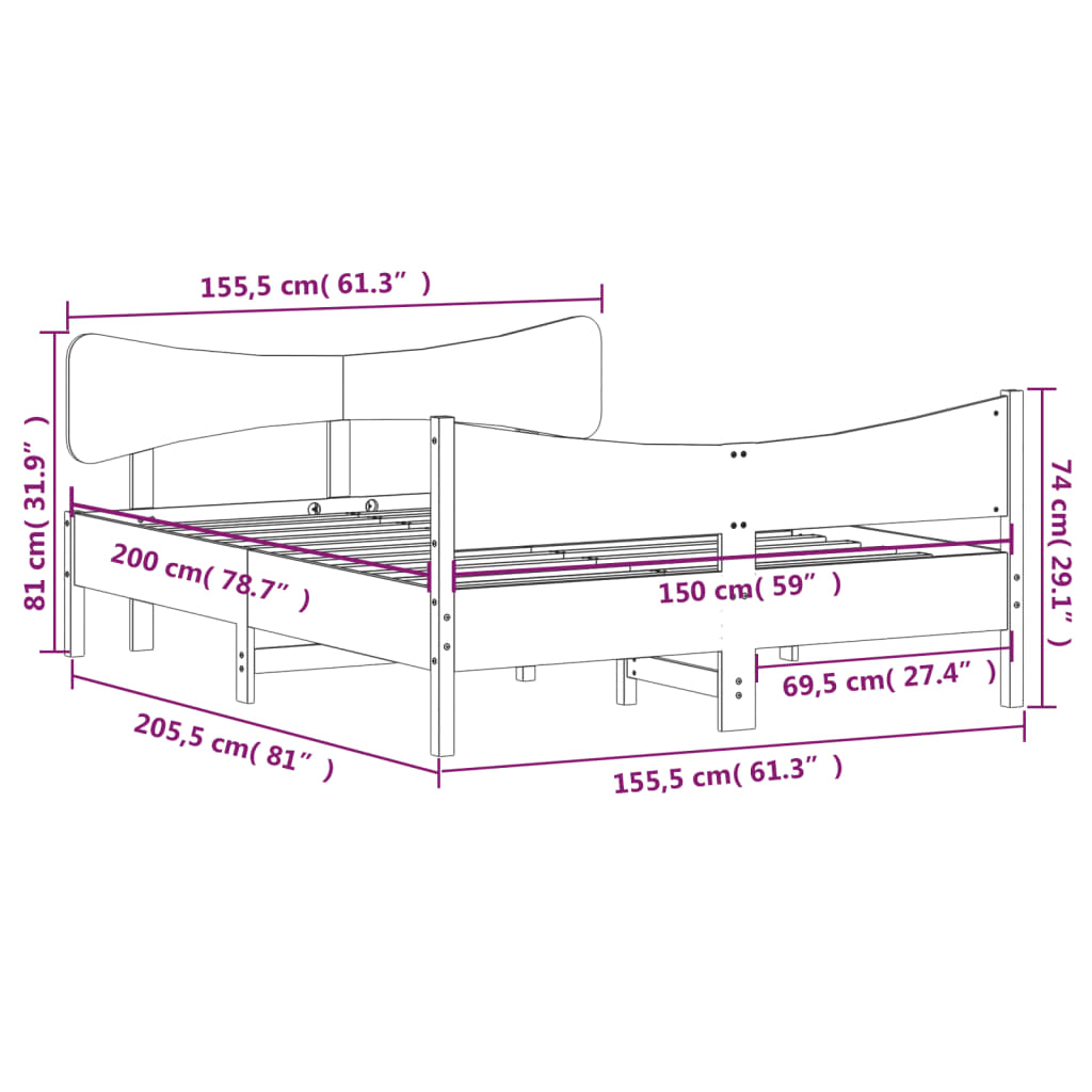 Giroletto senza Materasso 150x200 cm in Legno Massello di Pino