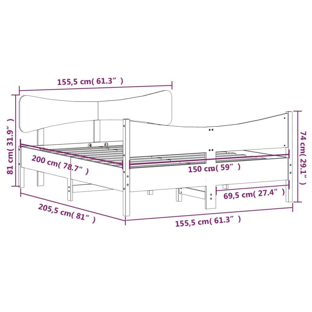 Giroletto senza Materasso Marrone Cera 150x200 cm Legno di Pino