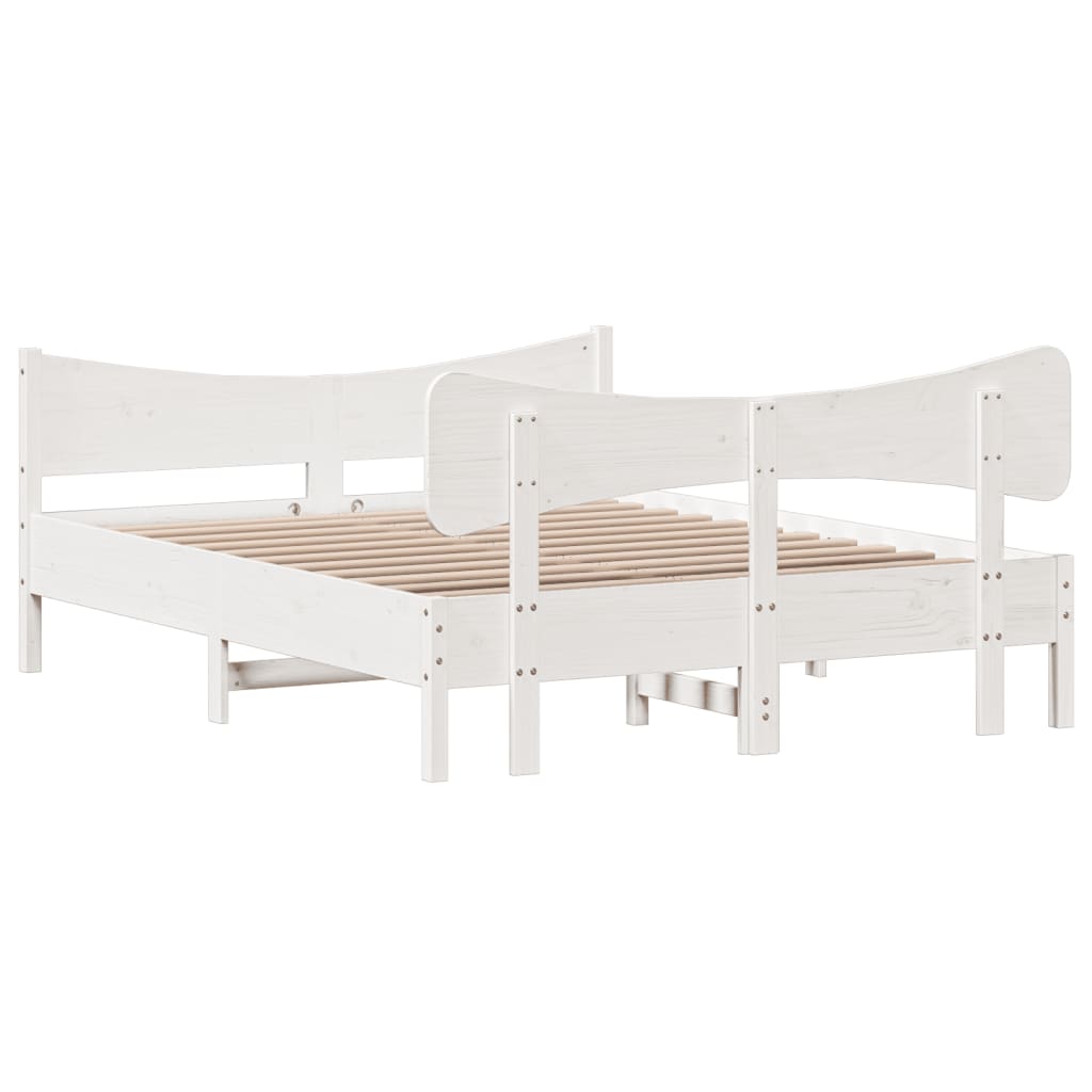 Bedframe with White Headboard 140x200 cm Solid Pine Wood