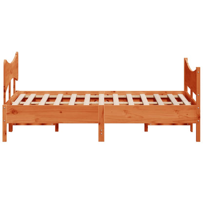 Wax Brown Bed Frame with Headboard 140x200 cm Solid Pine