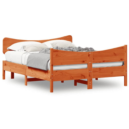 Wax Brown Bed Frame with Headboard 140x200 cm Solid Pine