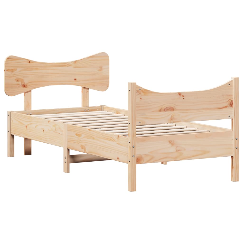 Bed frame with headboard 100x200 cm in solid pine wood