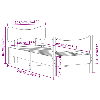 Bed frame with headboard 100x200 cm in solid pine wood