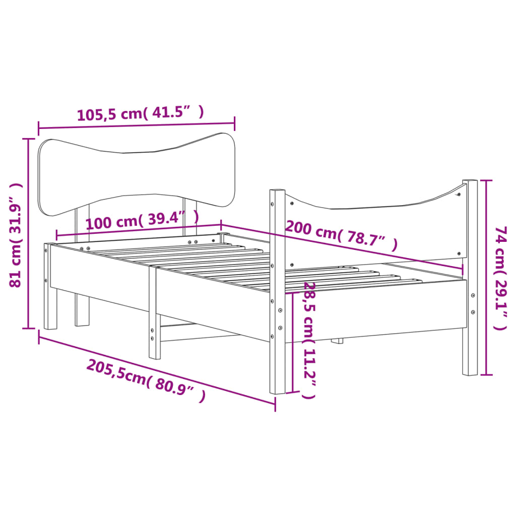 Giroletto senza Materasso Bianco 100x200 cm Legno Massello Pino