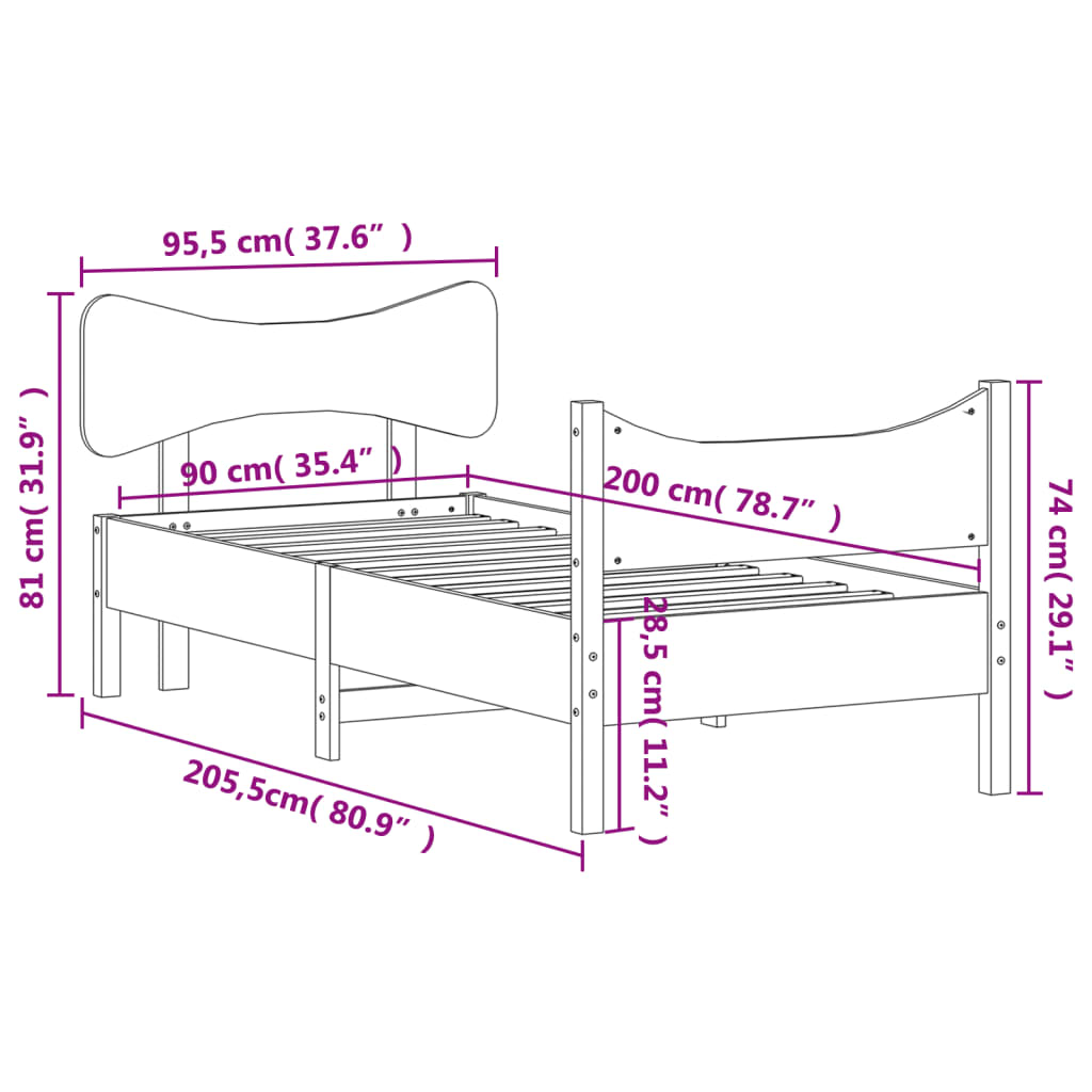 Giroletto senza Materasso 90x200 cm in Legno Massello di Pino