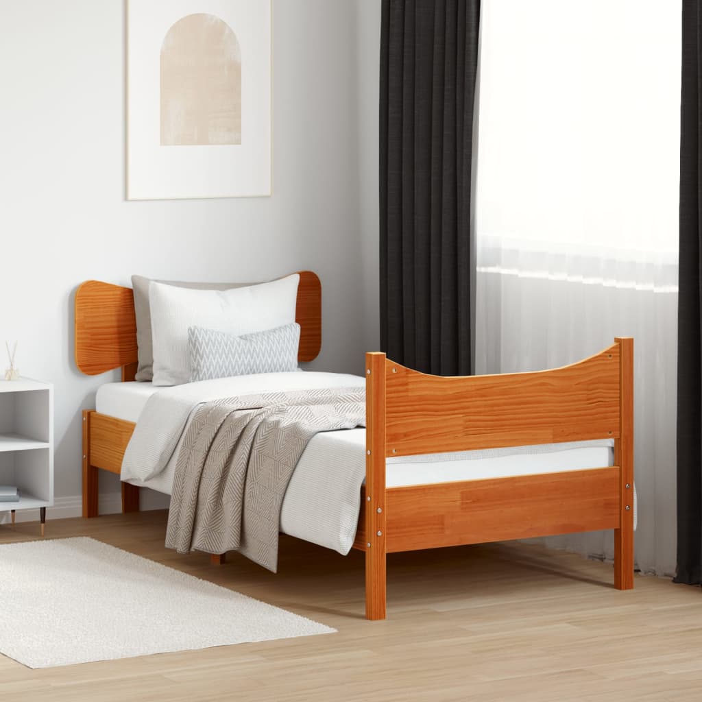 Bedframe with Wax Brown Headboard 90x200 cm Solid Pine