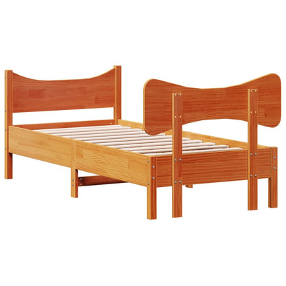 Bedframe with Wax Brown Headboard 90x200 cm Solid Pine