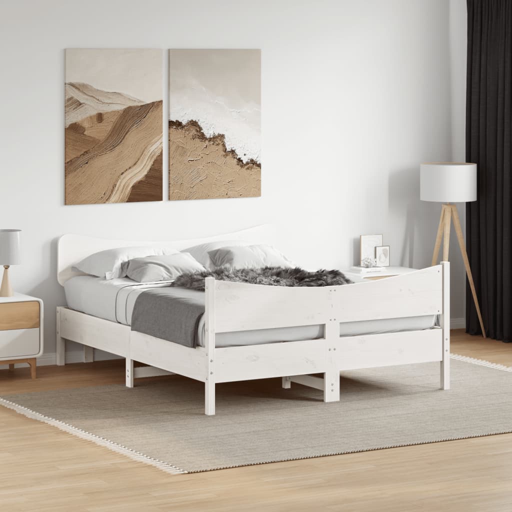 White bed frame with headboard 140x190 cm in solid pine wood