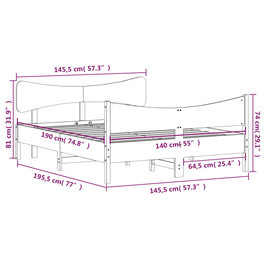 Letto senza Materasso Bianco 140x190 cm Legno Massello di Pino