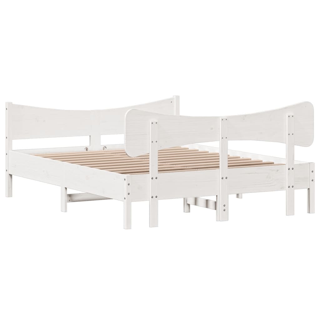 Bedframe with White Headboard 135x190 cm Solid Pine Wood