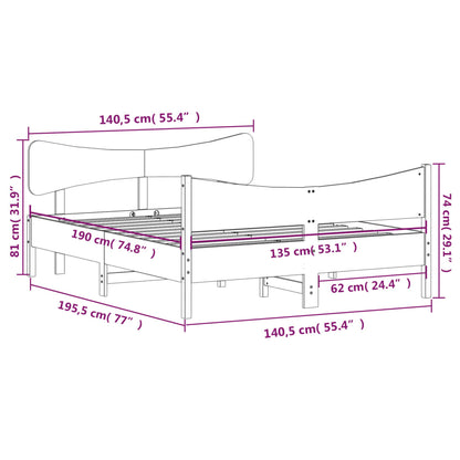 Letto senza Materasso Marrone Cera 135x190 cm in Legno di Pino