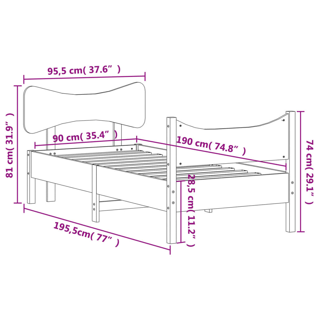 Letto senza Materasso 90x190 cm in Legno Massello di Pino