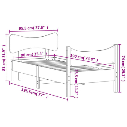 Letto senza Materasso 90x190 cm in Legno Massello di Pino