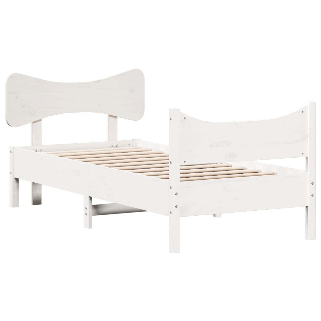 Letto senza Materasso Bianco 90x190 cm in Legno Massello Pino