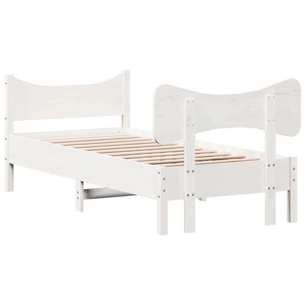 Letto senza Materasso Bianco 90x190 cm in Legno Massello Pino