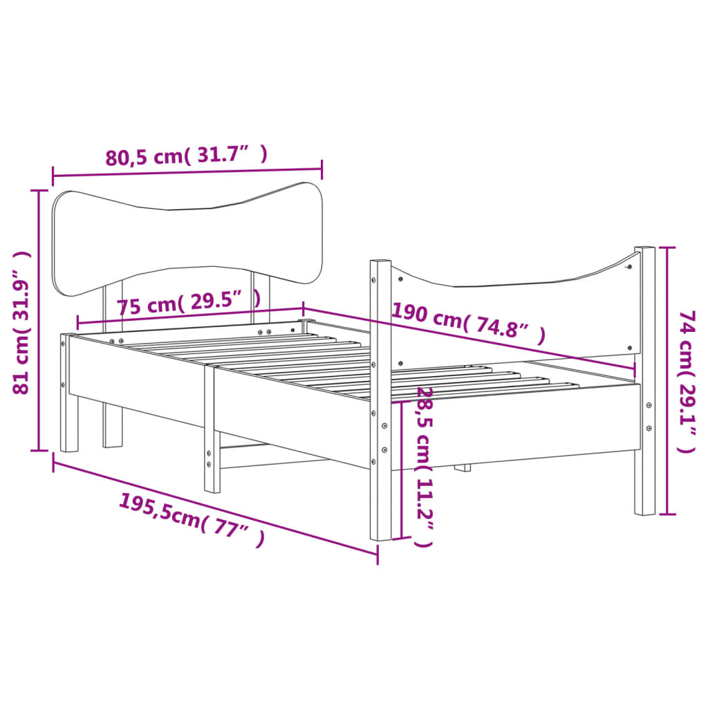 Giroletto senza Materasso 75x190 cm in Legno Massello di Pino