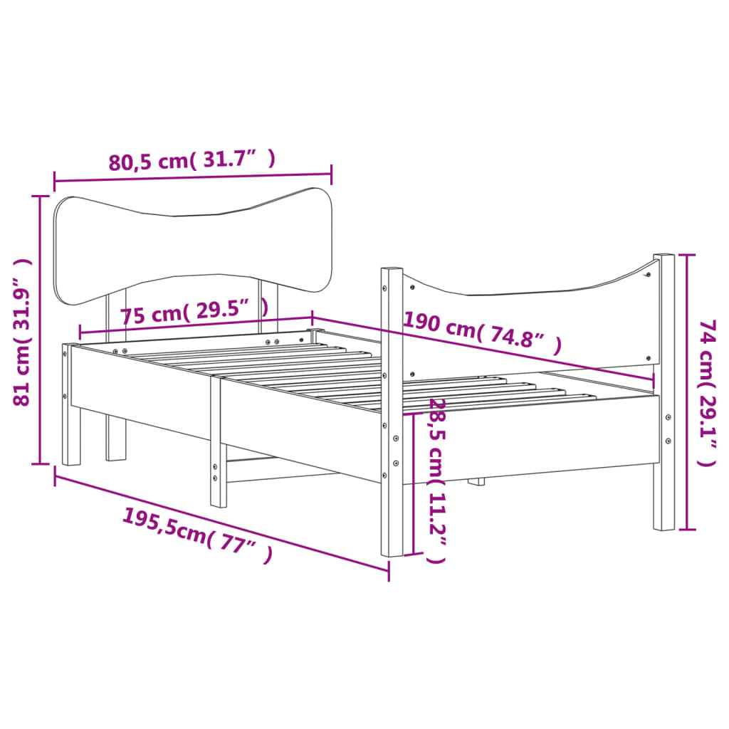 Letto senza Materasso Marrone Cera 75x190 cm in Legno di Pino