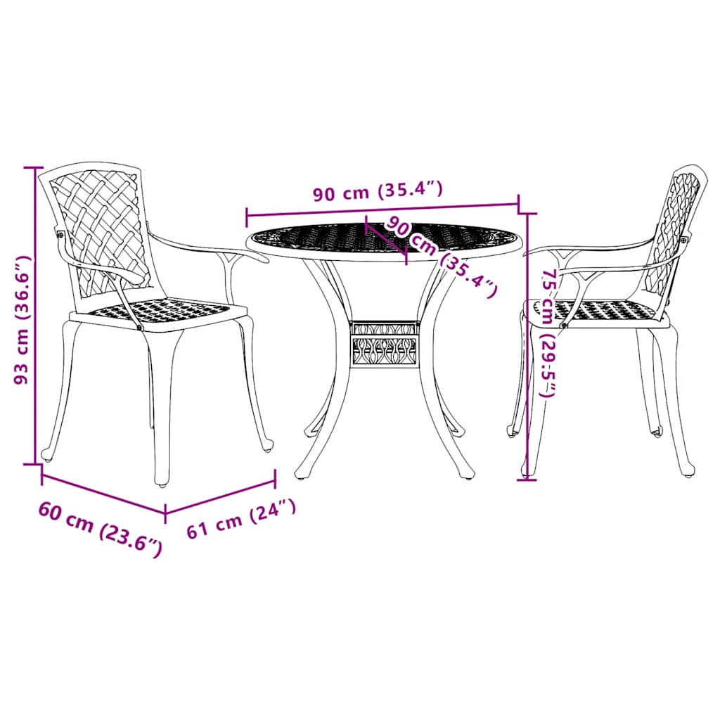 Set da Bistrot 3 pz Nero in Alluminio Pressofuso | homemem39