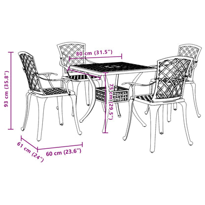Set da Pranzo da Giardino 5 pz Bronzo in Alluminio Pressofuso | homemem39
