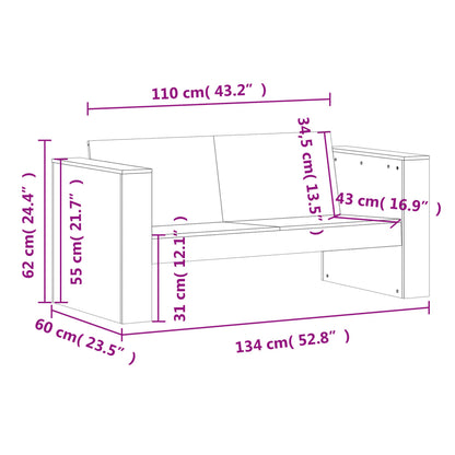 Divano da Giardino 2 Posti 134x60x62 cm Legno Massello di Pino | homemem39