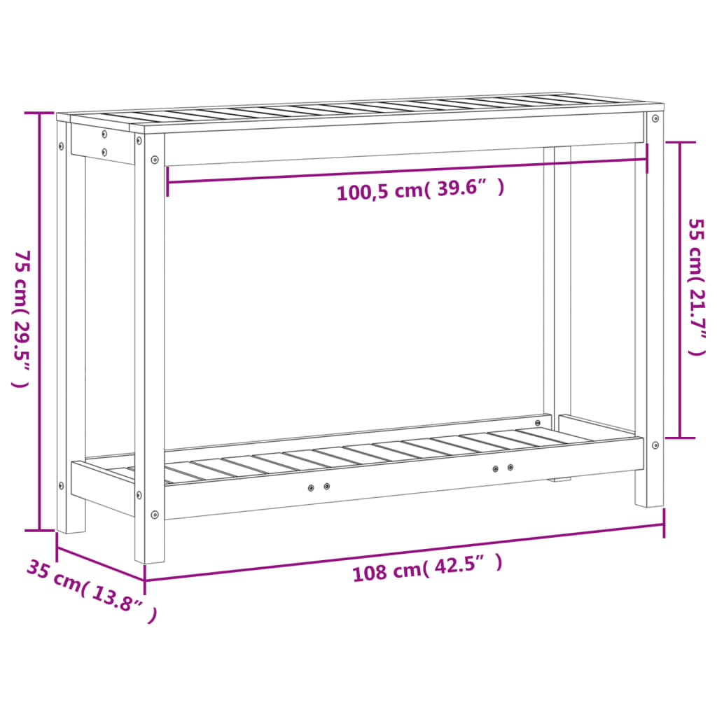 Tavolo Invaso con Ripiano 108x35x75 cm Legno Massello Douglas | homemem39
