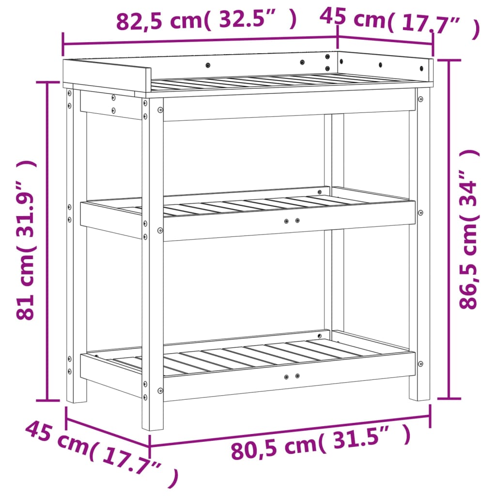 Tavolo Invaso con Ripiani 82,5x45x86,5 cm Legno Massello Pino | homemem39