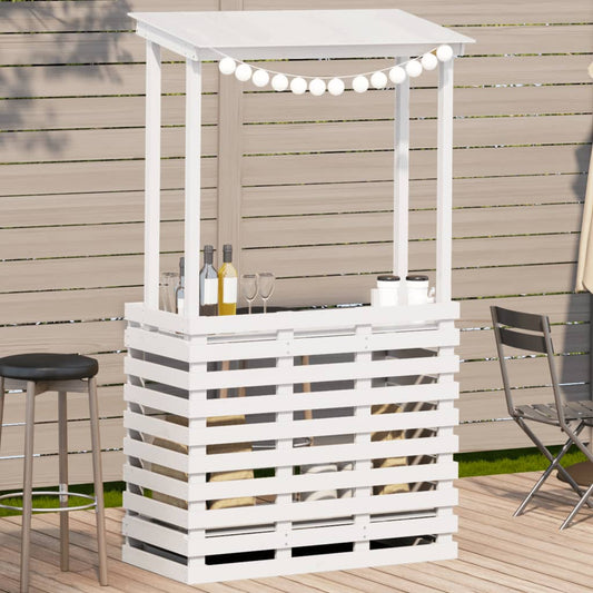 Outdoor Bar Table with White Roof 112.5x57x195.5 cm Wood