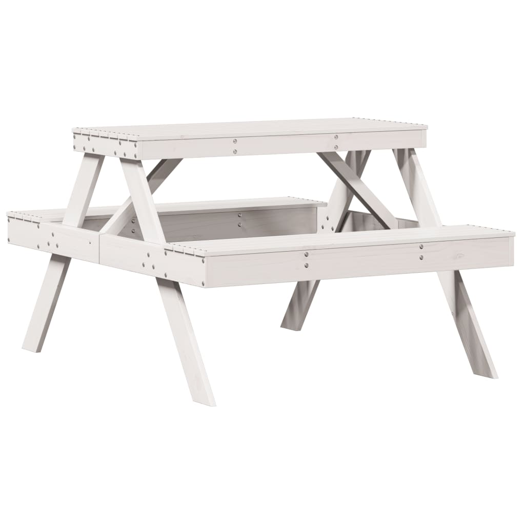 Tavolo da Picnic Bianco 105x134x75 cm in Legno Massello di Pino