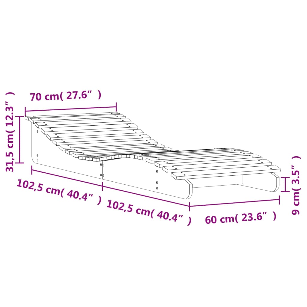 Lettino Prendisole Bianco 205x70x31,5 cm in Legno Massello Pino