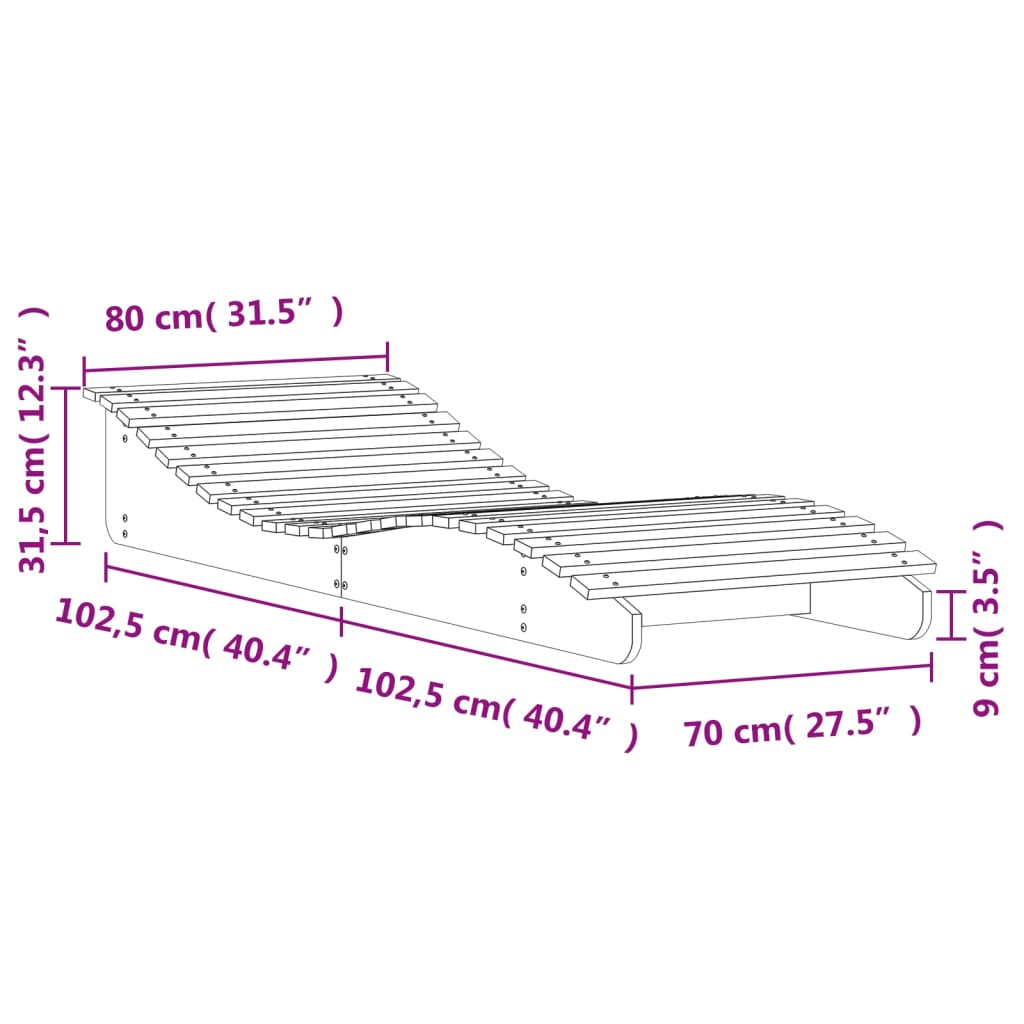 Lettino Prendisole 205x80x31,5 cm in Legno Massello di Pino