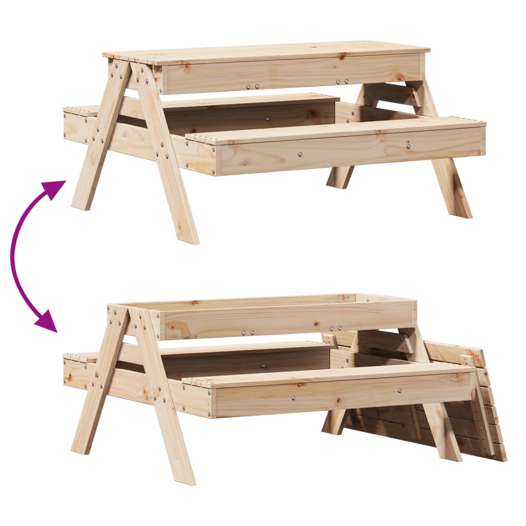 Picnic Table with Sandbox for Children Solid Pine Wood