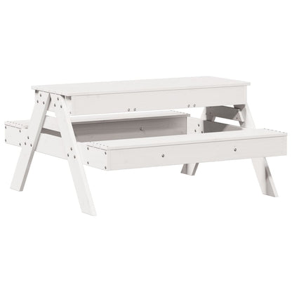 Picnic Table with Sandbox for Children in White Solid Pine Wood