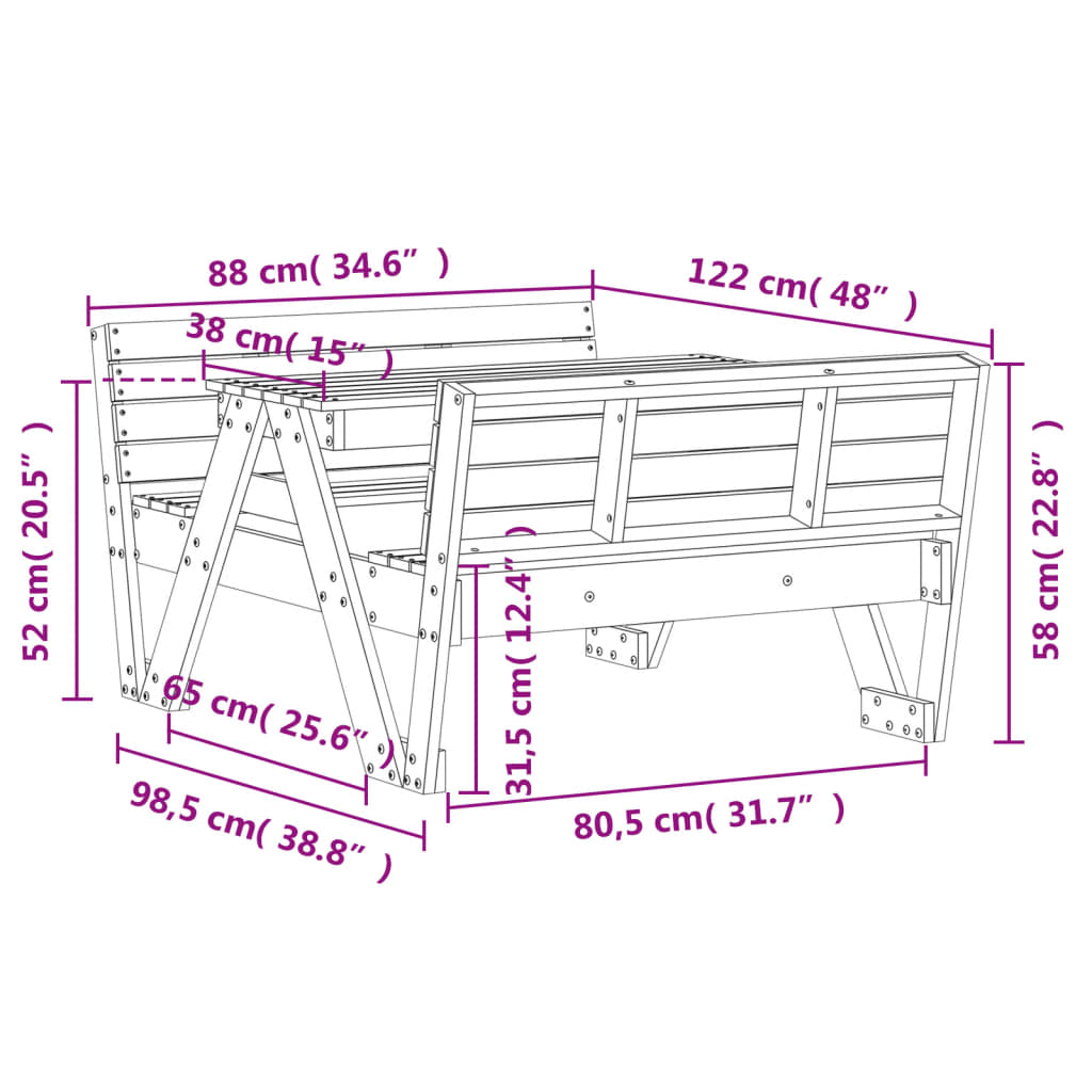 Children's Picnic Table 88x122x58cm Solid Douglas Wood