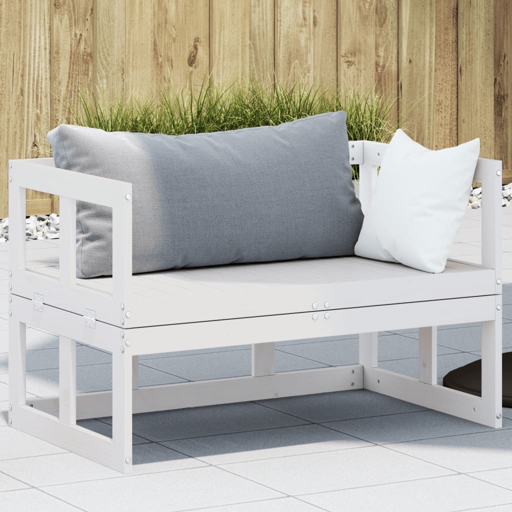 Panca Divano Giardino Estensibile Bianco Legno Massello di Pino | homemem39
