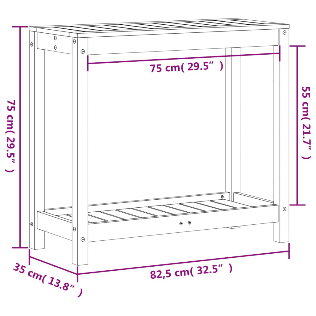 Tavolo Invasatura Ripiano Marrone Cera 82,5x35x75 Massello Pino | homemem39
