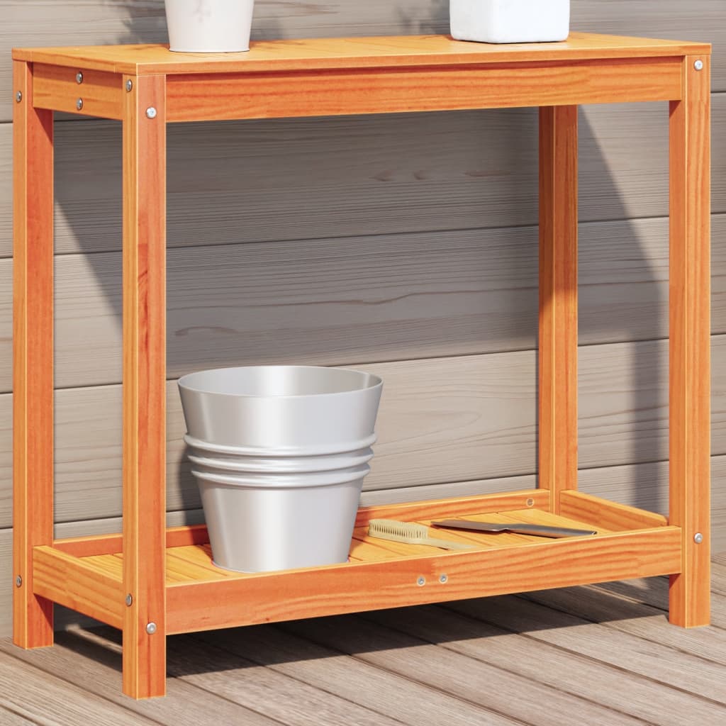 Tavolo Invasatura Ripiano Marrone Cera 82,5x35x75 Massello Pino | homemem39