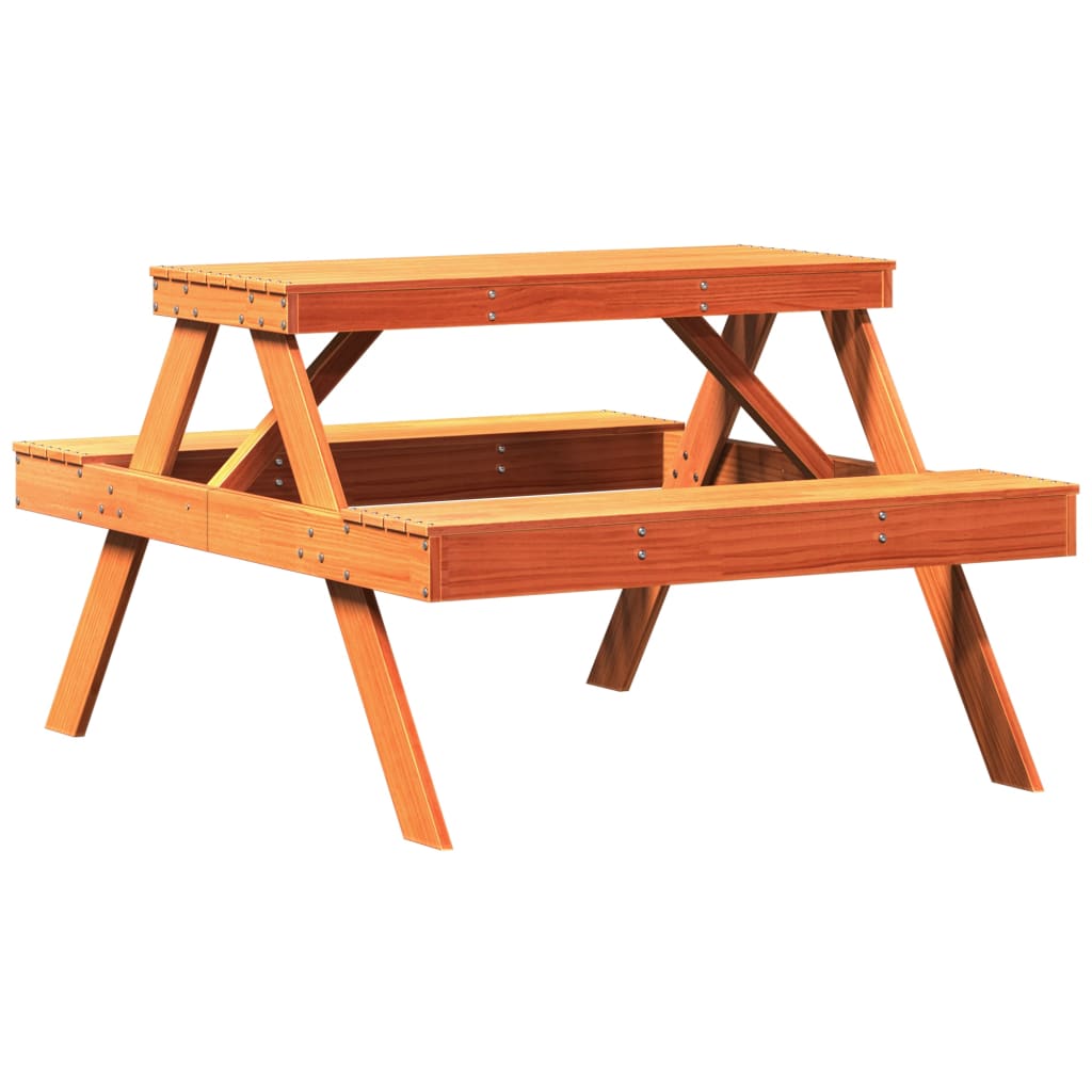 Tavolo da Picnic Marrone Cera 105x134x75 cm Legno Massello Pino