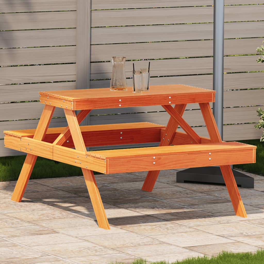 Tavolo da Picnic Marrone Cera 105x134x75 cm Legno Massello Pino