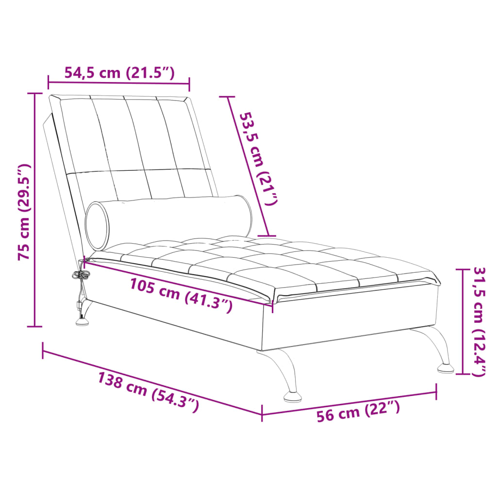 Chaise Longue Massaggi Cuscino a Rullo Grigio Chiaro in Tessuto