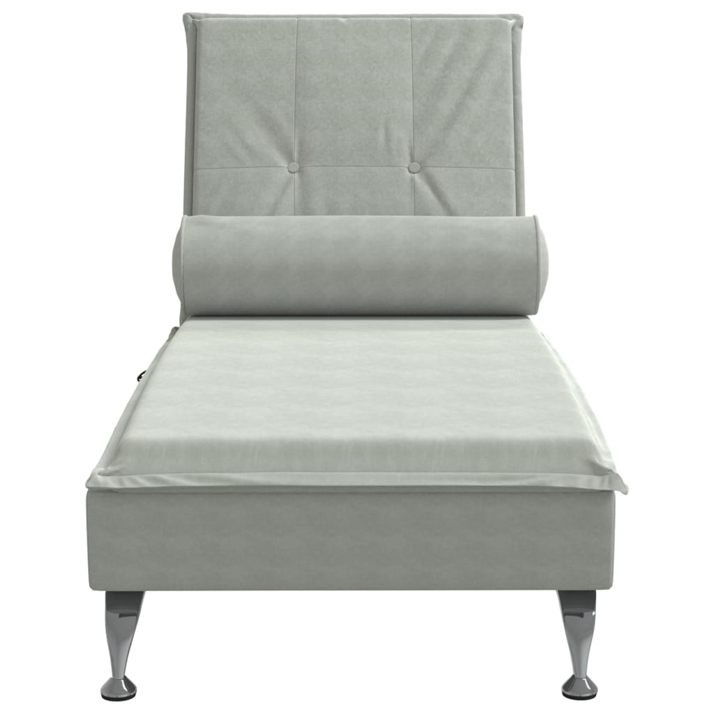 Chaise Longue Massaggi Cuscino a Rullo Grigio Chiaro in Velluto