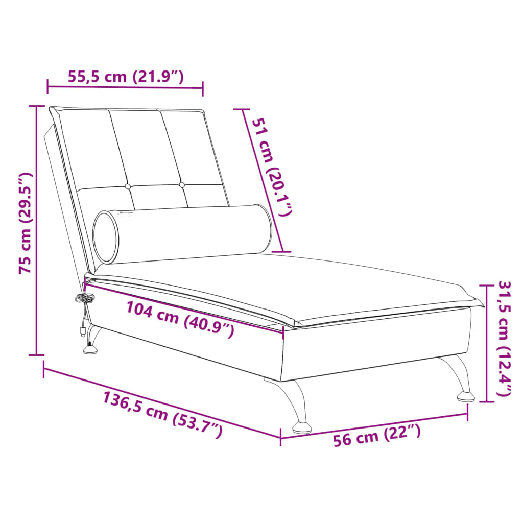 Chaise Longue Massaggi Cuscino a Rullo Grigio Chiaro in Velluto