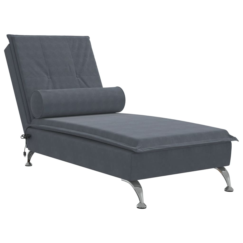 Chaise Longue Massaggi con Capezzale Grigio Scuro in Velluto