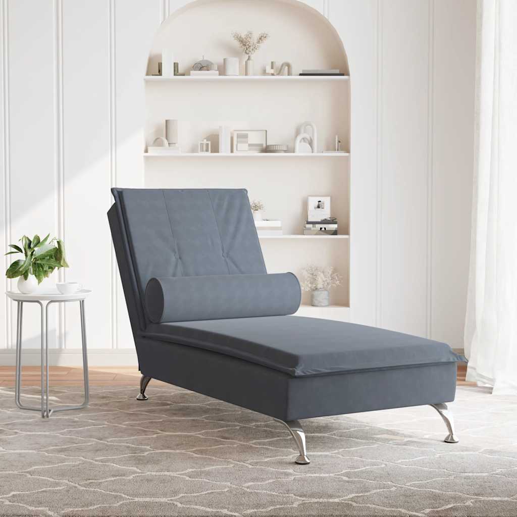 Chaise Longue Massaggi con Capezzale Grigio Scuro in Velluto - homemem39