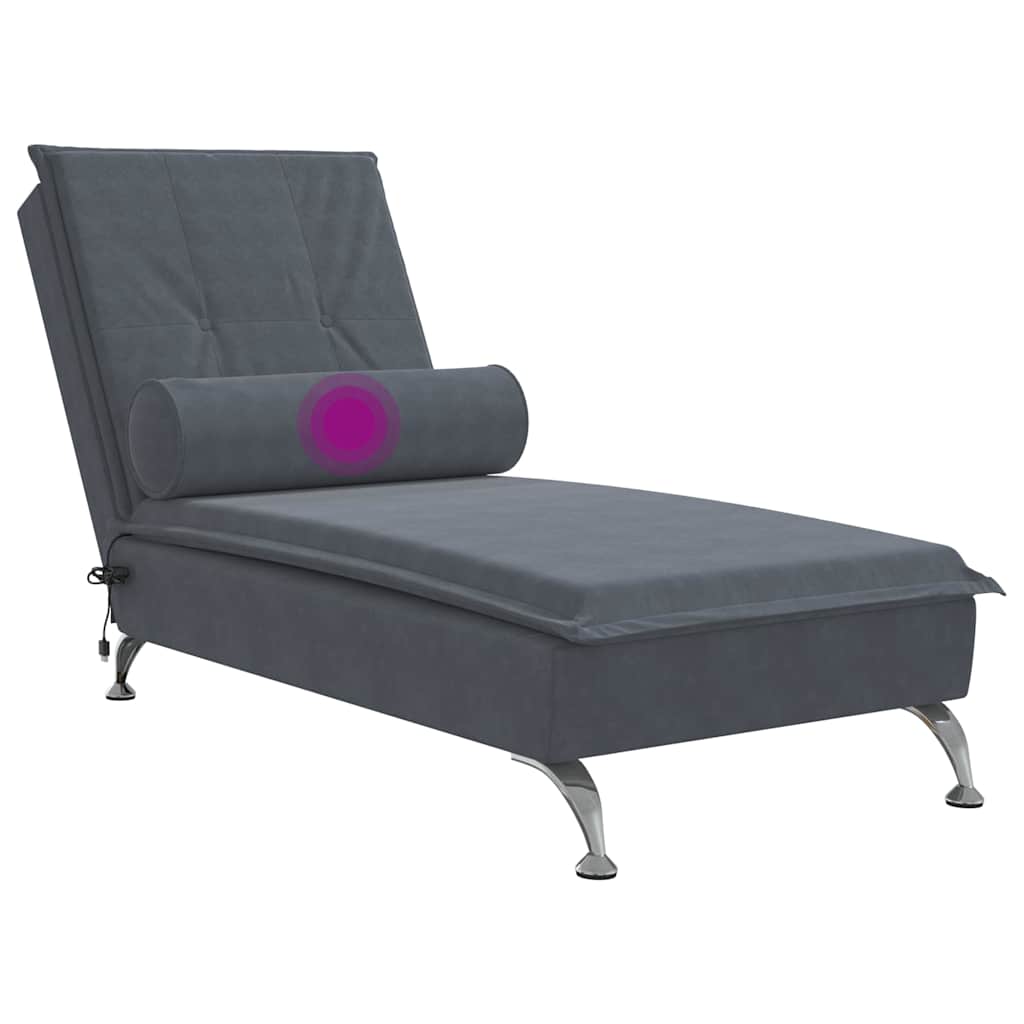 Chaise Longue Massaggi con Capezzale Grigio Scuro in Velluto - homemem39