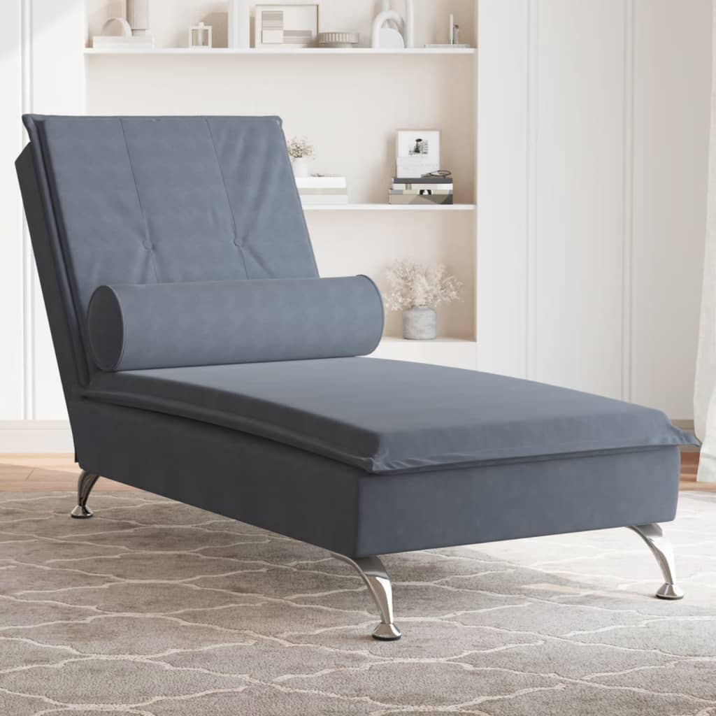 Chaise Longue Massaggi con Capezzale Grigio Scuro in Velluto