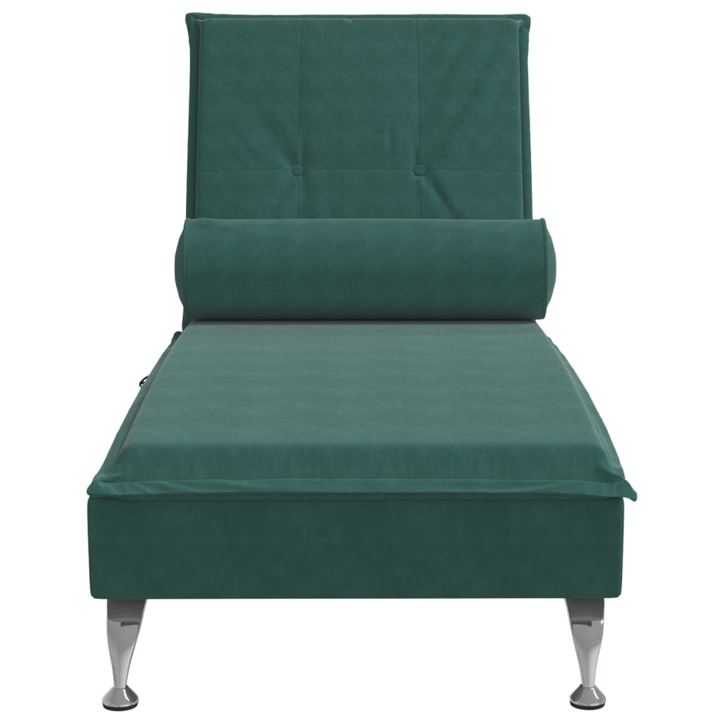 Chaise Longue Massaggi con Capezzale Verde Scuro in Velluto