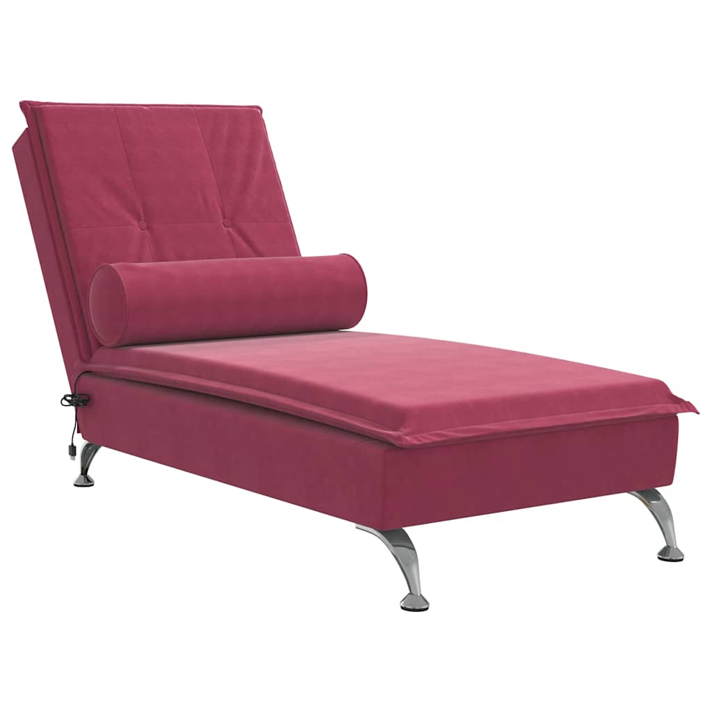 Chaise Longue Massaggi con Cuscino a Rullo Rosso Vino Velluto - homemem39