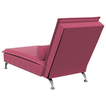 Chaise Longue Massaggi con Cuscino a Rullo Rosso Vino Velluto