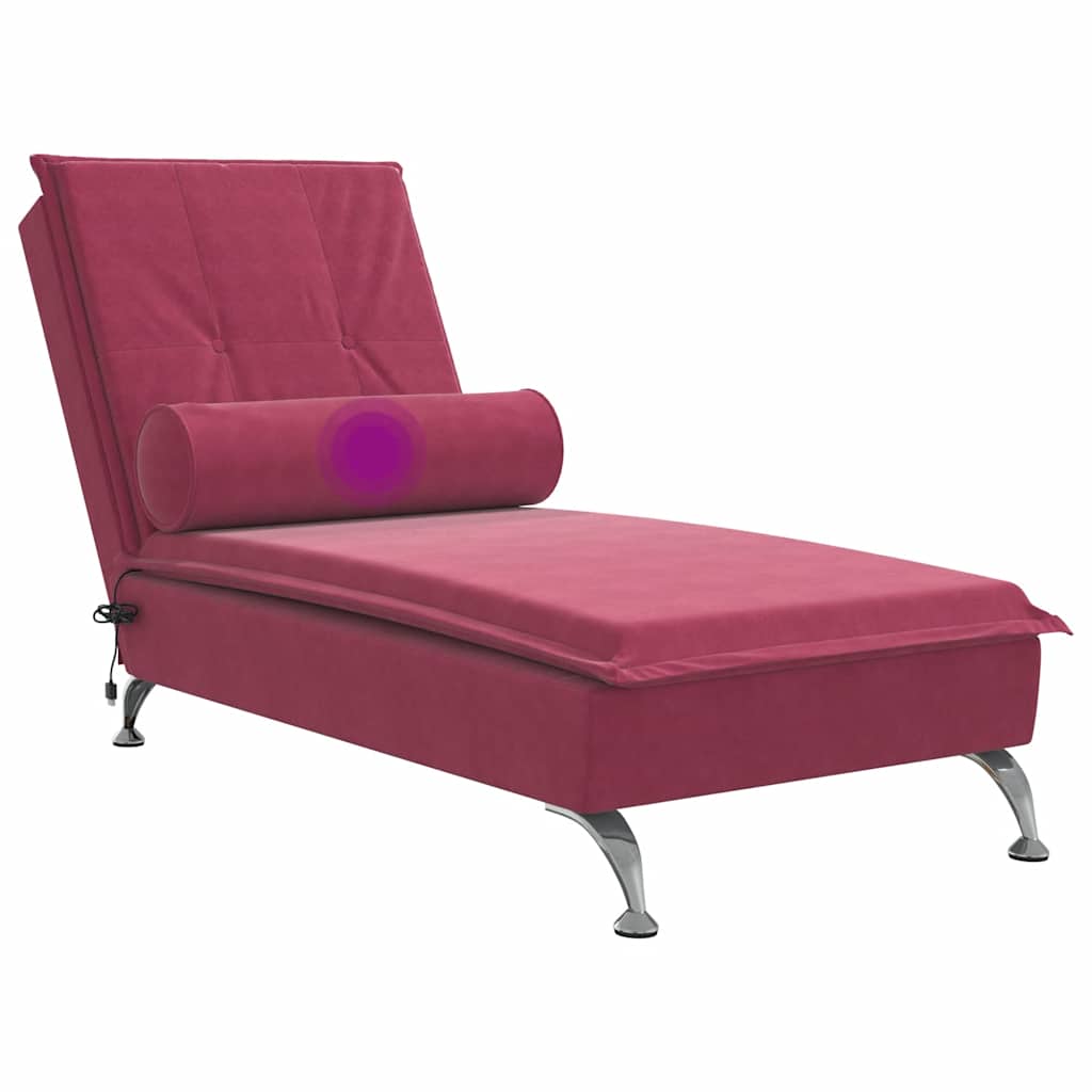 Chaise Longue Massaggi con Cuscino a Rullo Rosso Vino Velluto - homemem39